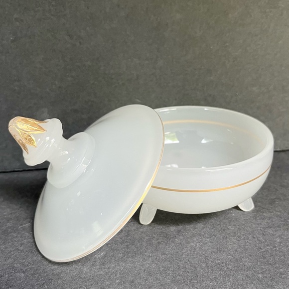 VTG Clambroth Beaumont 20s 30s Candy Dish 3 Footed Art Deco Lid Gold Scarce - Picture 2 of 8